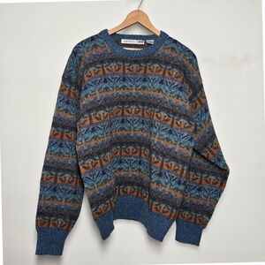 Northern Isles‎ 100% Shetland Wool Sweater Indigo Heather Grandpa Sweater Size L